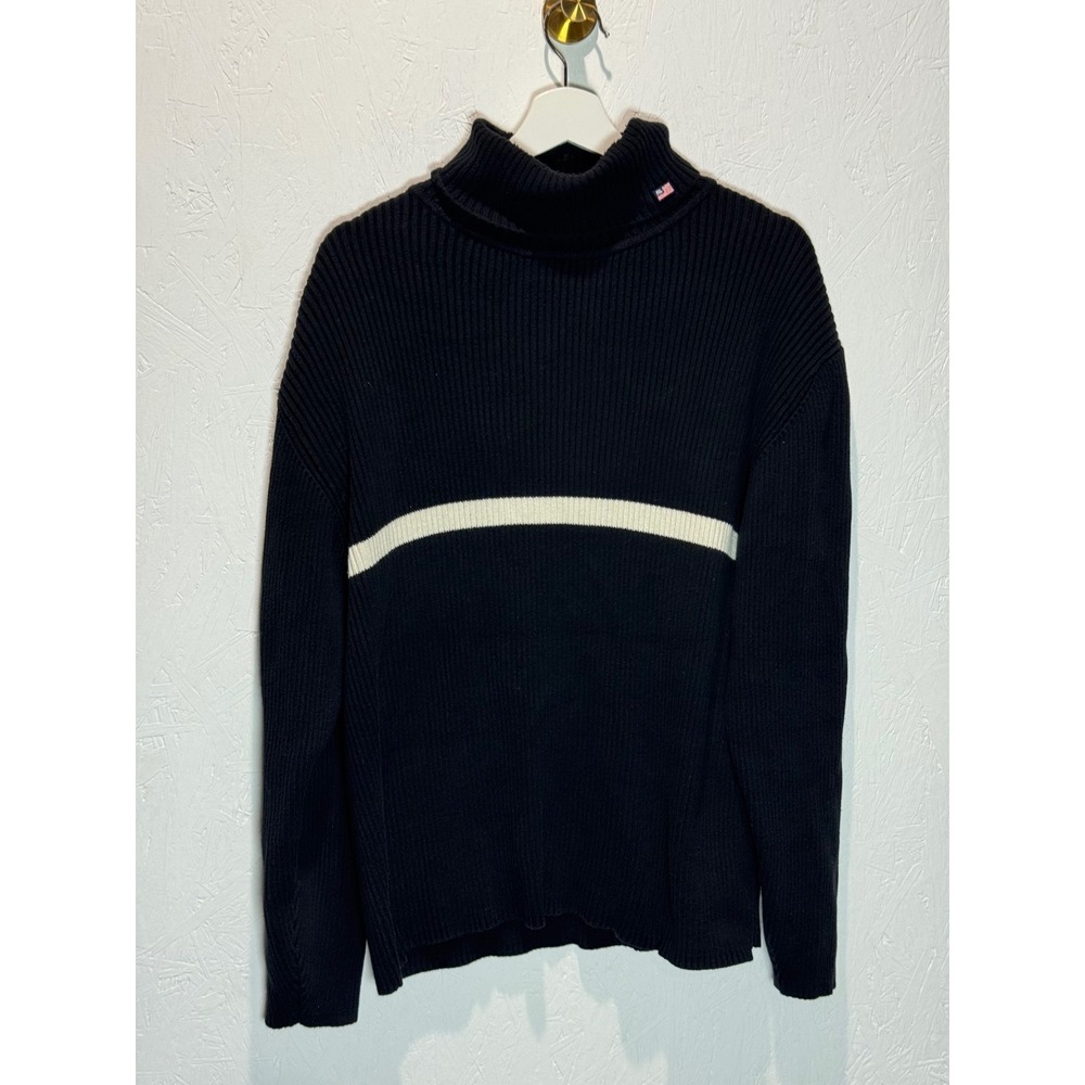 Polo Jeans Co Ralph Lauren Navy Ribbed Turtleneck Sweater Flag Patch XXL Cotton